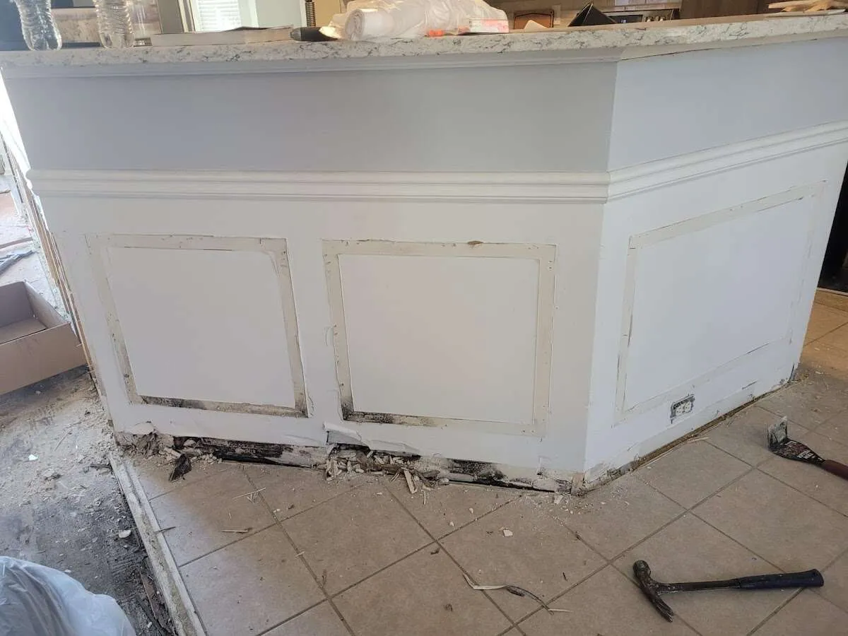 Water damage and mold on kitchen during Burst Pipe Cleanup in St. Augustine Beach